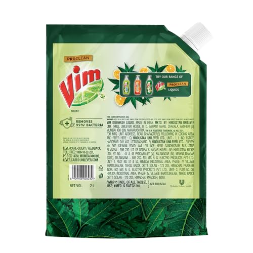 Vim Dishwash Anti Bac Liquid, Neem, 2 Ltr (Pack of 2) - Image 2