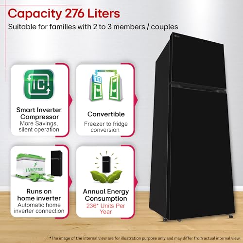 LG 276 L, 2 Star, Smart Inverter, Smart & Dairy Mode, Frost-Free Double Door Convertible Refrigerator (GLT2826XWOB, Onyx Black, Multi Air Flow, Fresh Zone & Deodorizer, 2026 Model) - Image 4