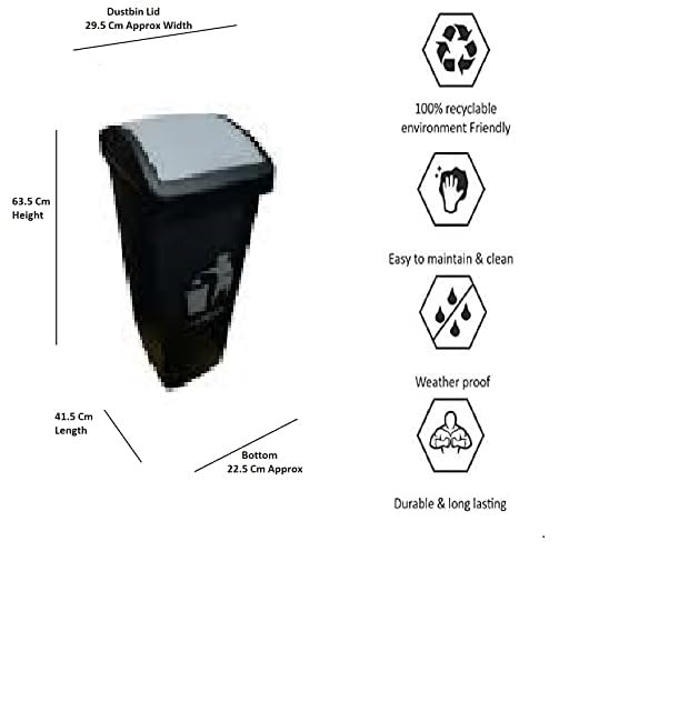 Cello Plastic Garbage Swing-Lid Dustbin 48 Ltr, GREY/GREY (COMBO) - Image 3