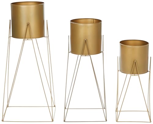 Amazon Brand - Solimo Metal Planters Pot Holder (Square Base) with Metal Plant Stand (Gold, Set of 3) | Tall Indoor Plant Stand with Planter Pot, Suited for Indoor/Outdoor - Image 6