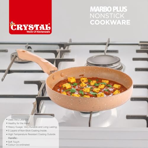 Crystal Marbo Plus Induction Bottom Nonstick Taper Fry Pan | 225 mm | Sandalwood - Image 6