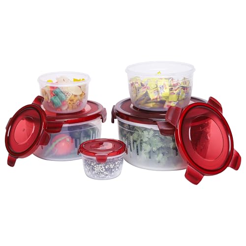 PEARLPET PP Container Circular Plastic Food Storage Container with Air Tight Lid | Fridge & Freezer Dabba Containers, Fruit Box Set of 5, Red (300ml, 600ml, 1200ml, 1800ml and 3000ml) - Image 5