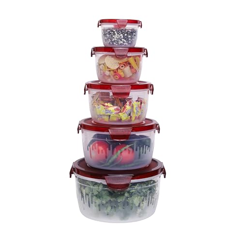 PEARLPET PP Container Circular Plastic Food Storage Container with Air Tight Lid | Fridge & Freezer Dabba Containers, Fruit Box Set of 5, Red (300ml, 600ml, 1200ml, 1800ml and 3000ml) - Image 6