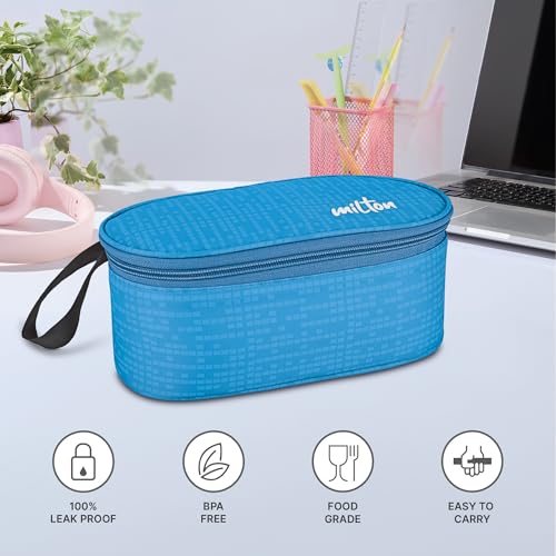 MILTON Graze Big Lunch Box, 2 Round Inner Steel Microwave Safe Containers 450 ml Each with Insulated Bag, Odour Proof, Tiffin for Office Men, Women, Leak-Proof Containers, Easy to Carry, Blue - Image 6