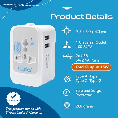 Ceptics Universal Japan Travel Adapter