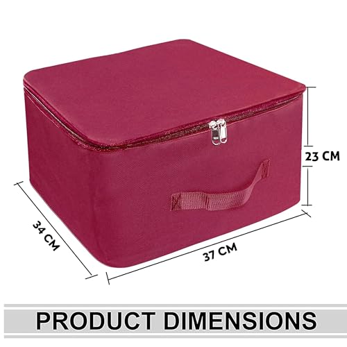 Storite 2 Pack Nylon Wardrobe Bag Underbed Moisture Proof Cloth Storage Organizer, Storage box for Clothes Saree Bags with Zippered Closure & Handle (Magenta, 37x34x23 cm) - Image 3