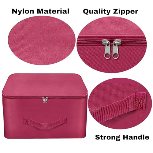 Storite 2 Pack Nylon Wardrobe Bag Underbed Moisture Proof Cloth Storage Organizer, Storage box for Clothes Saree Bags with Zippered Closure & Handle (Magenta, 37x34x23 cm) - Image 4