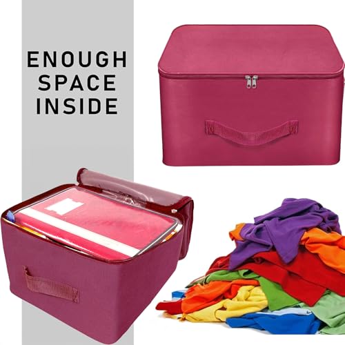 Storite 2 Pack Nylon Wardrobe Bag Underbed Moisture Proof Cloth Storage Organizer, Storage box for Clothes Saree Bags with Zippered Closure & Handle (Magenta, 37x34x23 cm) - Image 5