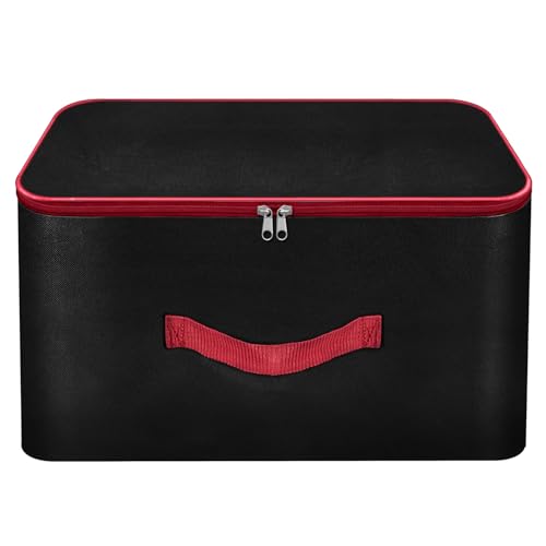 Storite Nylon Wardrobe Bag Underbed Moisture Proof Cloth Storage Organizer, Storage box for Clothes Saree Bags with Zippered Closure & Handle(Black & Red, 38.1x25.4x35.5cm),Square