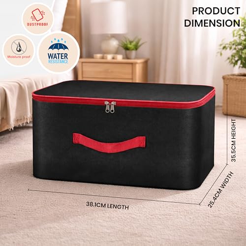 Storite Nylon Wardrobe Bag Underbed Moisture Proof Cloth Storage Organizer, Storage box for Clothes Saree Bags with Zippered Closure & Handle(Black & Red, 38.1x25.4x35.5cm),Square - Image 3