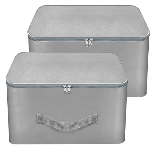 Storite 2 Pack Nylon Wardrobe Bag Underbed Moisture Proof Cloth Storage Organizer, Storage box for Clothes Saree Bags with Zippered Closure & Handle (Grey,37x35x23 cm, Square)