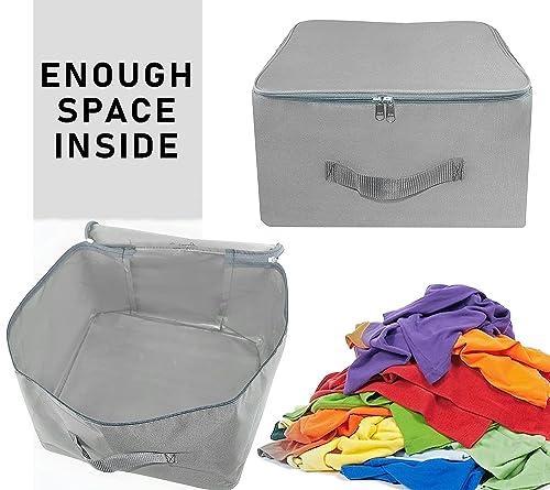 Storite 2 Pack Nylon Wardrobe Bag Underbed Moisture Proof Cloth Storage Organizer, Storage box for Clothes Saree Bags with Zippered Closure & Handle (Grey,37x35x23 cm, Square) - Image 7