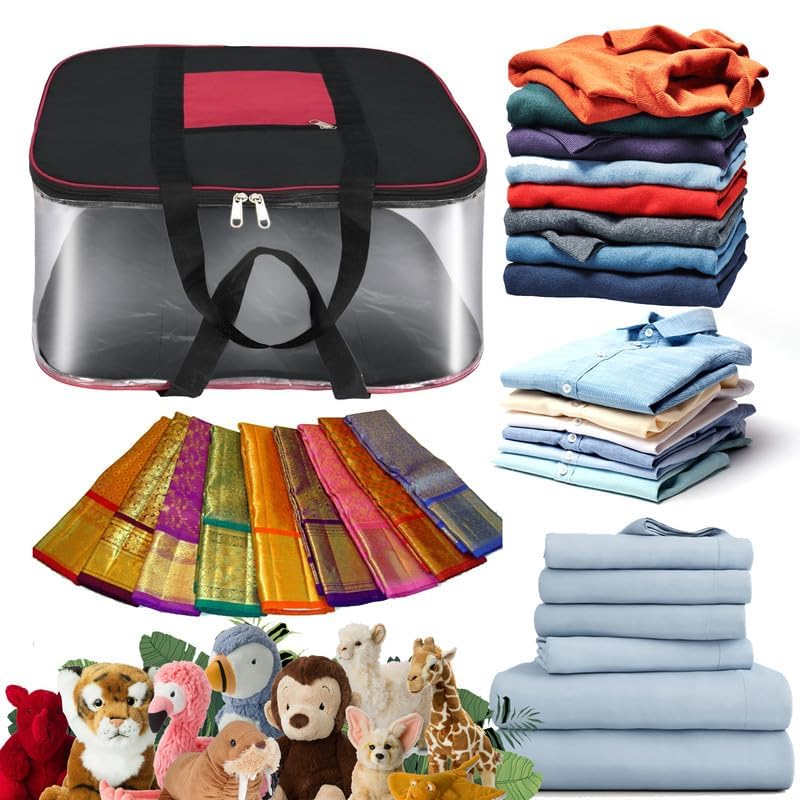 Storite 2 Pack Nylon Underbed Storage Bags | Moisture-Proof Clothes Organizer with Zippered Closure & Carry Handles | Foldable Blanket, Quilt & Saree Storage Box (57x47x26 cm, Transparent) - Image 4
