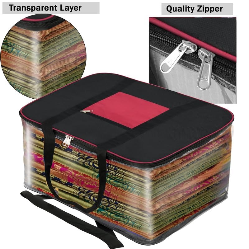 Storite 2 Pack Nylon Underbed Storage Bags | Moisture-Proof Clothes Organizer with Zippered Closure & Carry Handles | Foldable Blanket, Quilt & Saree Storage Box (57x47x26 cm, Transparent) - Image 7