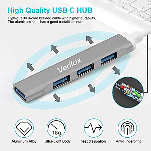 Verilux® USB C Hub Multiport Adapter with 4 High Speed 3.0 USB for Laptop USB Type C Hub for MacBook Pro Air C-Type Smartphones Extender with Multi Port for Laptop Type-C Devices - Image 4