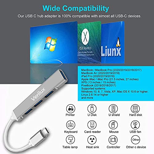 Verilux® USB C Hub Multiport Adapter with 4 High Speed 3.0 USB for Laptop USB Type C Hub for MacBook Pro Air C-Type Smartphones Extender with Multi Port for Laptop Type-C Devices - Image 5