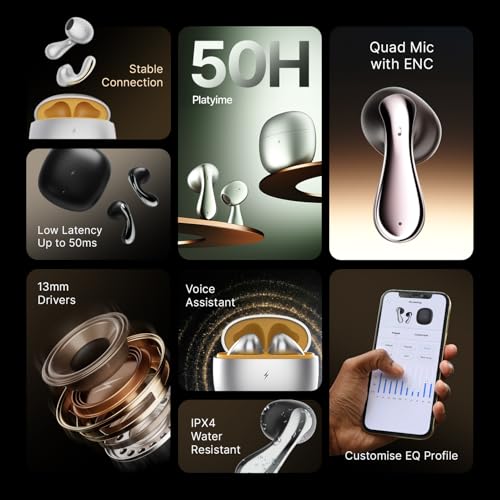 Fire-Boltt Newly Launched Aero Lite TWS Earbuds Custom EQ Wireless Bluetooth 5.4 Music & App Support 50H Playtime Fast Charging Case 50ms Low Latency for Gaming Touch Controls Sage - Image 4