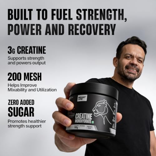 BeastLife Creatine Monohydrate Powder 100g (33 Servings) Unflavoured | Super Micronized for Fast Absorption | NABL Lab Tested | Boosts Strength & Athletic Performance - Image 3
