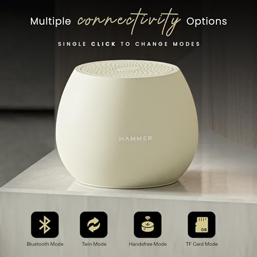 HAMMER Drop 5W Bluetooth Wireless Speaker with Twin Pairing, 1200 mAh Battery, 100H Standby Time, TWS Function, TF Card, USB Slot, Auto-Pairing, in-Built Mic, Type-C Charging, 52mm Driver (Beige) - Image 6