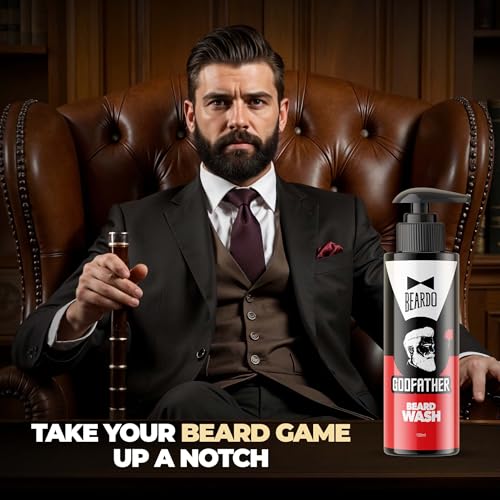 BEARDO Godfather Combo Beard Oil and Beard Wash For Men | Nourishment Cleanses | Purifying & Hydrating Skin Cleaner With Avocado, Argan Oil | Shiny Patchy & Fast Beard Growth | Rakhi Gift for Brother | Gift for Brother - Image 2
