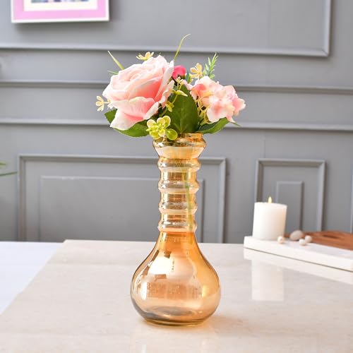 CraftVatika Decorative Crystal Glass Artificial Luster Flower Vase Pot for Home Decor Indoor Wall Shelf Corner Table Living Room (10.9 Inches Height)