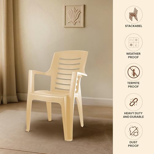 Cello Ultra Chair Set of 2, Matte Beige | Unbreakable, Durable & Strong |Blended PP Material, Easy to Clean |Plastic Chair for Living Room, Home & Office | 3 Years Warranty - Manufacturing Defects - Image 4