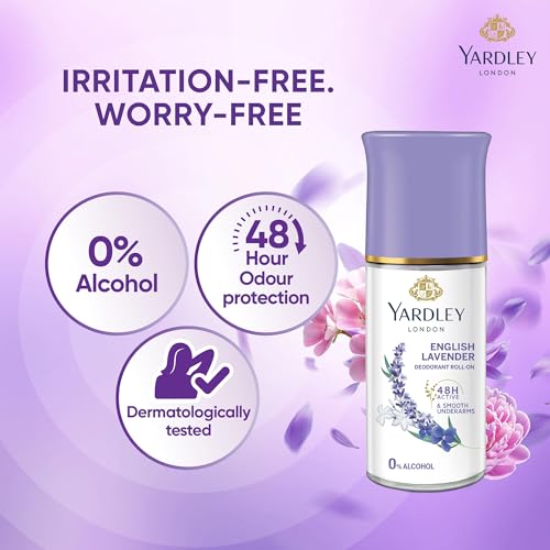Yardley London English Lavender Underarm Deodorant Roll On | With Licorirce Extract & Floral Extracts | Smooth & Eventoned Underarms | 72 H Long Lasting Floral Scent| 0% Alcohol & Dermat Approved | For Women | 50ml - Image 6