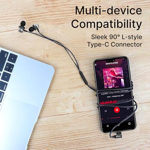 pTron Boom Play X3 In-Ear Type C Wired Headphones with Mic, 10mm Drivers for Pristine Sound, In-line Controls, 90 Degree USB-C Connector, 1.2m Tangle-Free Cable, Metal Buds & Wide Compatibility(Black) - Image 4