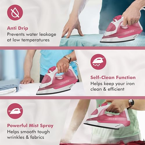 Havells TruSteam 1600 Watt Steam Iron with Self Cleaning Function|Vertical & Horizontal Ironing|220 ml Tank for Longer Ironing|High Steaming Rate upto 15 gm/min|2Yr Manufacturer Warranty(Pink) - Image 4
