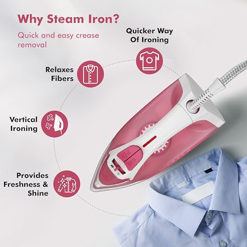 Havells TruSteam 1600 Watt Steam Iron with Self Cleaning Function|Vertical & Horizontal Ironing|220 ml Tank for Longer Ironing|High Steaming Rate upto 15 gm/min|2Yr Manufacturer Warranty(Pink) - Image 6