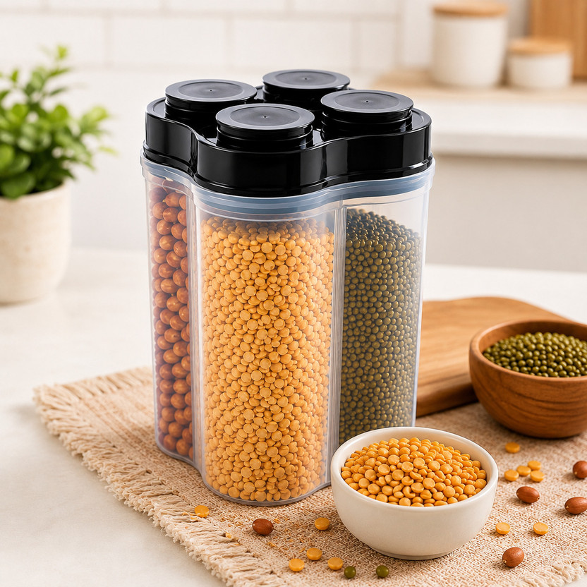 Arto Plastic Grocery Container - 2500 ml (Transparent, Black)