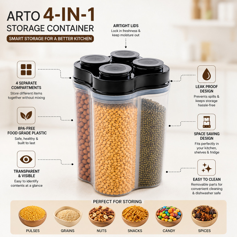Arto Plastic Grocery Container - 2500 ml (Transparent, Black) - Image 5