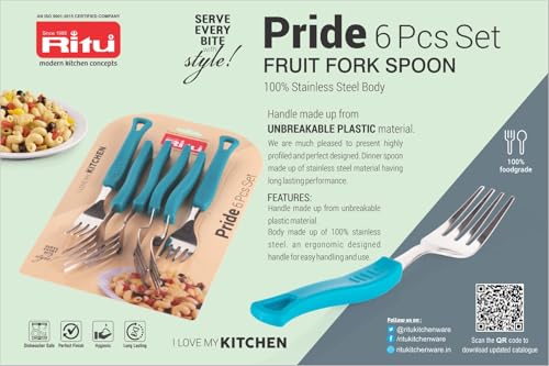 RITU Pride Fruit Fork Spoon Set 6 Pcs Stainless Steel Mini Forks and Spoons Reusable Cutlery Compact Durable for Fruits Snacks Desserts Lunchbox Daily Use Office Parties Home Gift Kitchen Tableware - Image 3