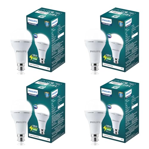 Philips 14W Emergency LED Bulb | Stellar Bright B22 Inverter LED Bulb for Power Cuts | Crystal White, Pack of 4