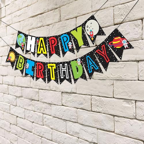 Wobbox Birthday Bunting Banner Multicolor Happy Birthday Star and Moon Theme, Party Decoration Set of One, Pre-Strung Decor - Image 2