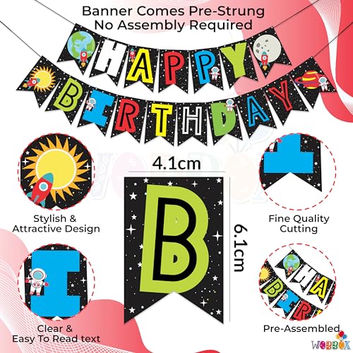 Wobbox Birthday Bunting Banner Multicolor Happy Birthday Star and Moon Theme, Party Decoration Set of One, Pre-Strung Decor - Image 3