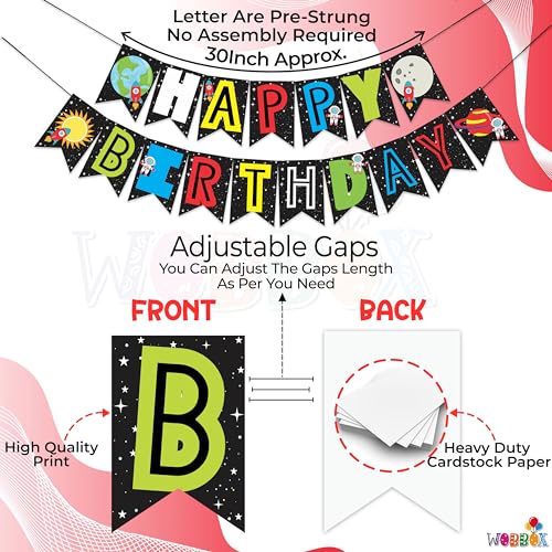 Wobbox Birthday Bunting Banner Multicolor Happy Birthday Star and Moon Theme, Party Decoration Set of One, Pre-Strung Decor - Image 4