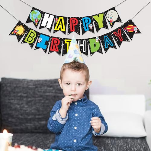 Wobbox Birthday Bunting Banner Multicolor Happy Birthday Star and Moon Theme, Party Decoration Set of One, Pre-Strung Decor - Image 5