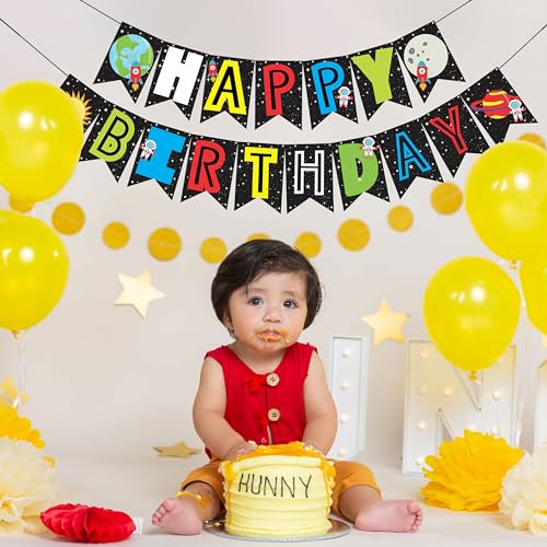 Wobbox Birthday Bunting Banner Multicolor Happy Birthday Star and Moon Theme, Party Decoration Set of One, Pre-Strung Decor - Image 6