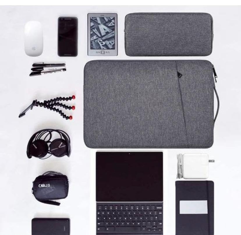 MALAKI Laptop Bag with Accessory Pouch, Grey with Green Accents - Image 3