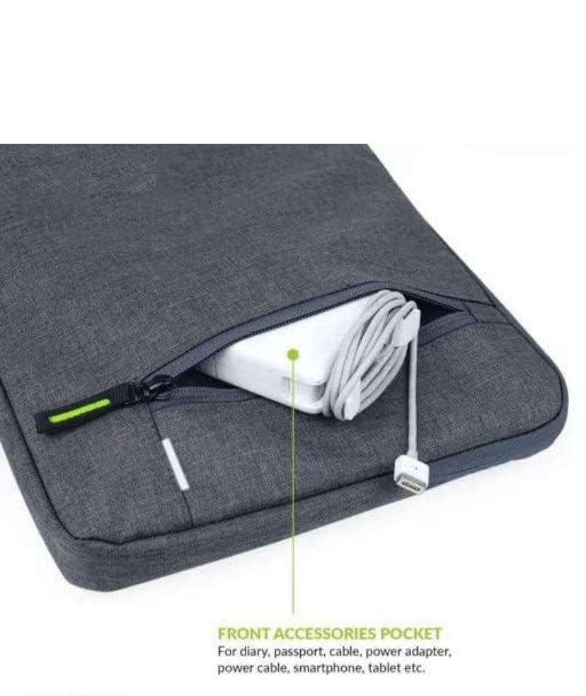 MALAKI Laptop Bag with Accessory Pouch, Grey with Green Accents - Image 4
