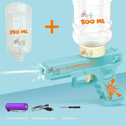 Holi Electric Water Gun | 2 Modes | Water Column + Spray |Range 30-35 Feet| Blue | with Free 2 Size Water Container | 350 ML + 500 ML | PoPo Toys (Fun Electric - Blue) - Image 3