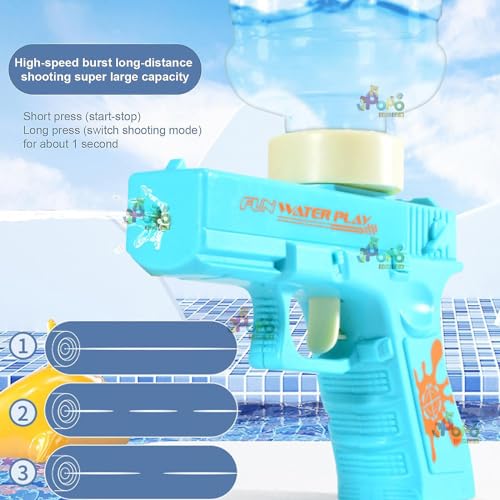 Holi Electric Water Gun | 2 Modes | Water Column + Spray |Range 30-35 Feet| Blue | with Free 2 Size Water Container | 350 ML + 500 ML | PoPo Toys (Fun Electric - Blue) - Image 4