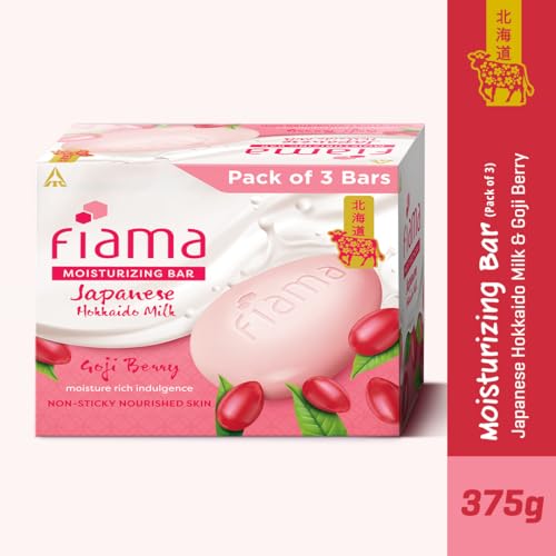 Fiama Skin Barrier Strengthening Moisturizing Soap Bar 125gx3, Goji Berry & Japanese Hokkaido Milk Celebration Pack of 3, Non-Sticky Soft Skin, 1/3rd Moisturizers, For Men & Women - Image 4