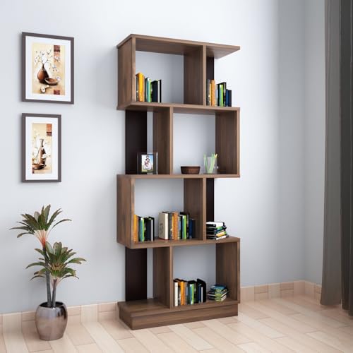 Nilkamal Checkers Neo 4 Tier Engineered Wood Open Book Shelf|1 Year Warranty |Book Cabinet, Book Storage|for Living Room, Office, Library|Walnut
