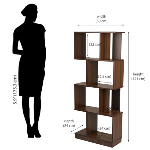 Nilkamal Checkers Neo 4 Tier Engineered Wood Open Book Shelf|1 Year Warranty |Book Cabinet, Book Storage|for Living Room, Office, Library|Walnut - Image 2
