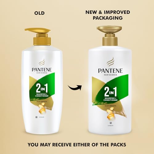 Pantene Advanced Hairfall Solution, 2in1 Silky Smooth Care Shampoo + Conditioner, Pack of 1, 650ML, Green - Image 3