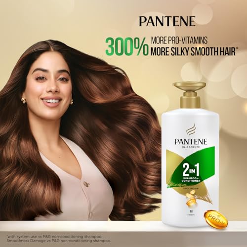 Pantene Advanced Hairfall Solution, 2in1 Silky Smooth Care Shampoo + Conditioner, Pack of 1, 650ML, Green - Image 4