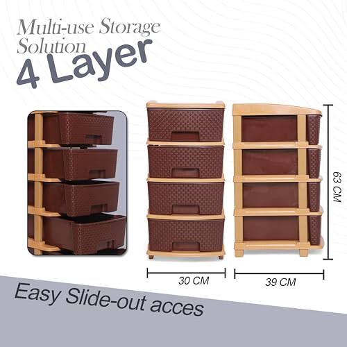 Plastic Modular Drawer Storage Chest Of Drawers Organizer Storage Box, Large Stomo Racks For Multipurpose Anti-slip Shoes Organizers (Brown, 4 Layer) - Image 3