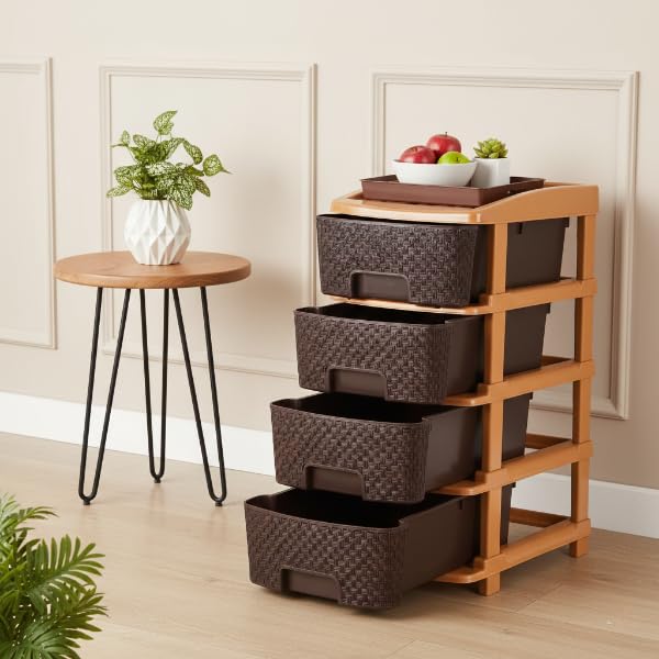 Plastic Modular Drawer Storage Chest Of Drawers Organizer Storage Box, Large Stomo Racks For Multipurpose Anti-slip Shoes Organizers (Brown, 4 Layer) - Image 4